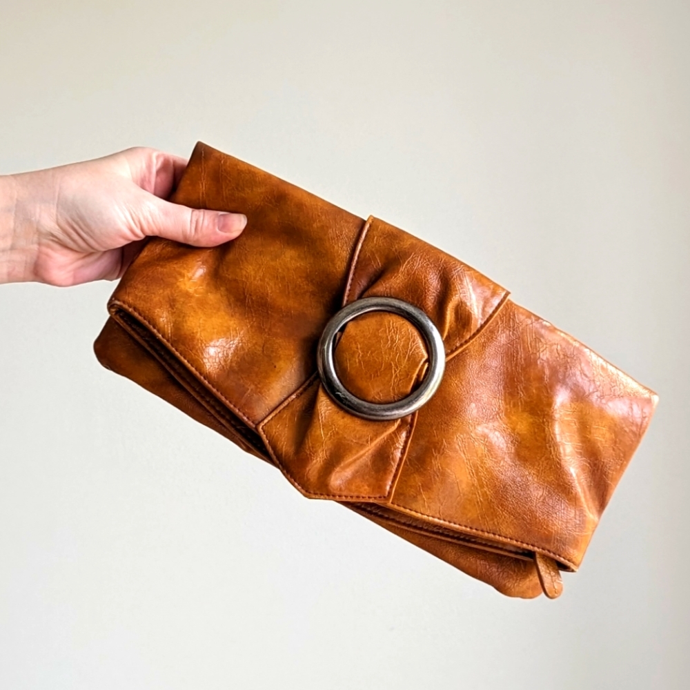 Shiraleah Cognac Leather Clutch Purse with Buckle